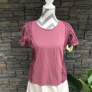 LOFT mauve lace short sleeve t-shirt